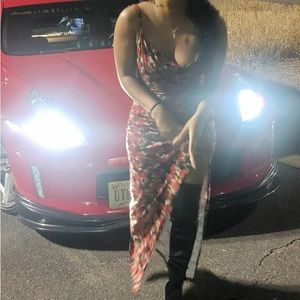 Cotton material floral, dress, show off legs